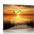 thumbnail image 1 of Nawypu Wall Art Lake Sunset Canvas Art Autumn Nature Picture Dock Wooden Bridge Reeds Birds Flying Shore Dusk Contemporary Artwork for Bedroom Decoration Home Kitchen Office Wall Decor 20x16 inch, 1 of 4