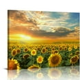 thumbnail image 1 of Nawypu  Wall Art Natural Wood Framed Canvas Painting Sunset Sunflowers Picture Poster Print Yellow flowers Extra Framed Ready to Hang for Living Room Bedroom Office Home Decor, 1 of 5
