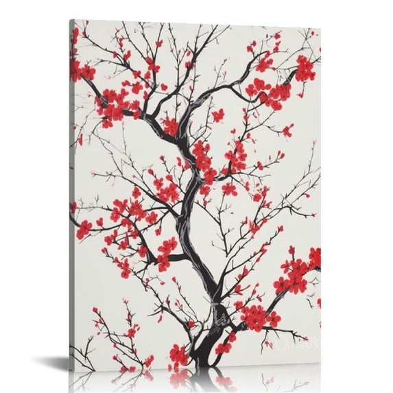 Nawypu Wall Art for Office Decor, Wall Decor Canvas Prints for Living Room Decor Kitchen Decor, Room Decor Aesthetic Painting Posters, Watercolor Ink Plum Blossom Canvas Wall Art,