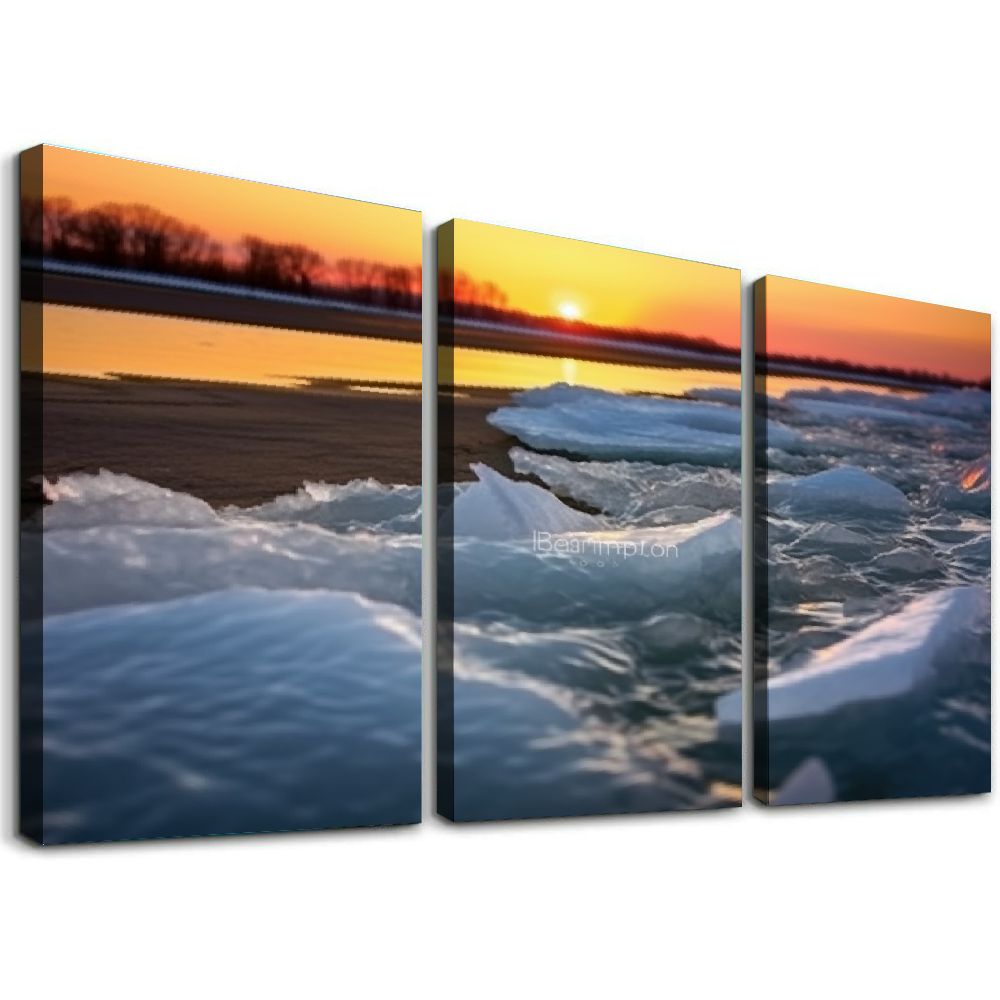 Nawypu Wall Art Paintings Sunrise frozen river Beautiful winter ...