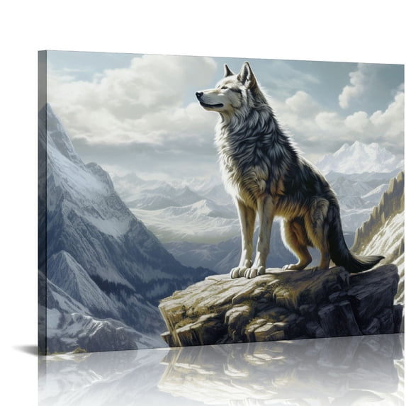 Nawypu Wall Canvas Painting of Nature Animal, Wall Painting Art Decor Prints Picture of Wolf Gazing At Far Away Framed Stretched Printed on Canvas for Home Living Room Bedroom Office