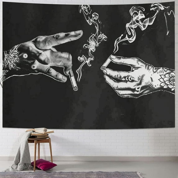 Nawypu Wall Tapestry White and Black Floral Hands, Funny Creative Hippie Boho Novelty Tapestry Wall Hanging, Art Decor Print Fabric for Bedroom Living Room College Dorm