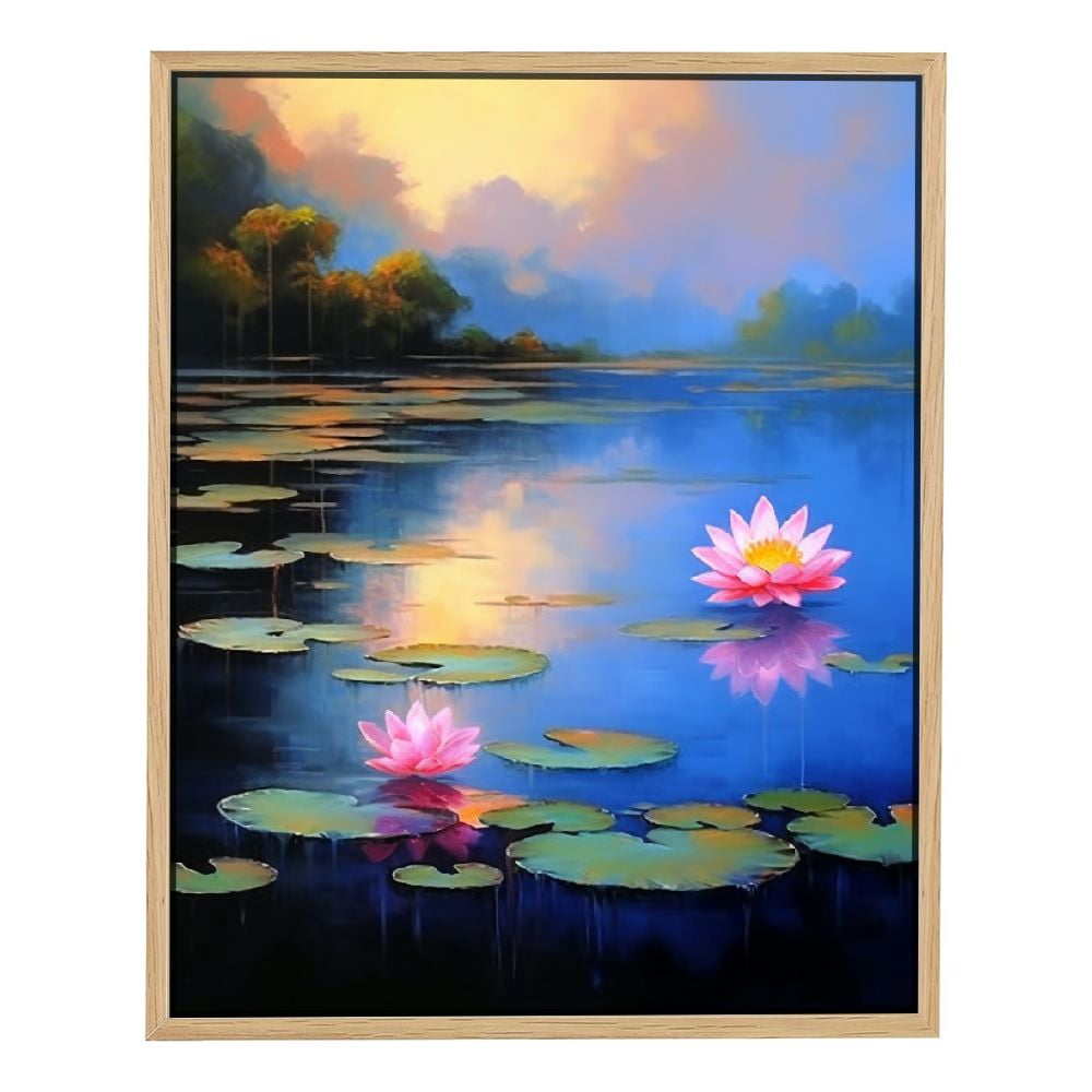 Nawypu Water Lilies Lotus Wall Art Decor, Scenery of Lotus with Blue ...