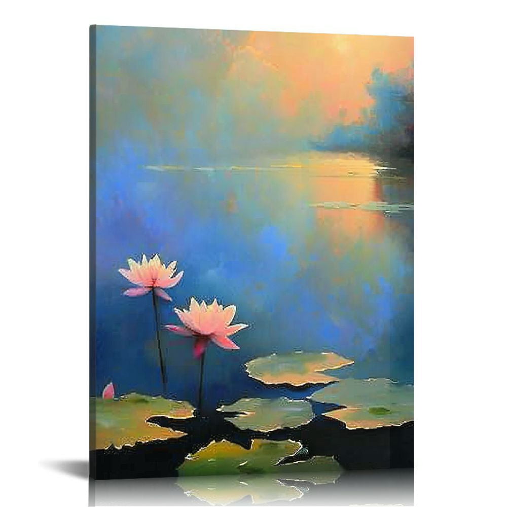 Nawypu Water Lilies Lotus Wall Art Decor, Scenery of Lotus with Blue ...