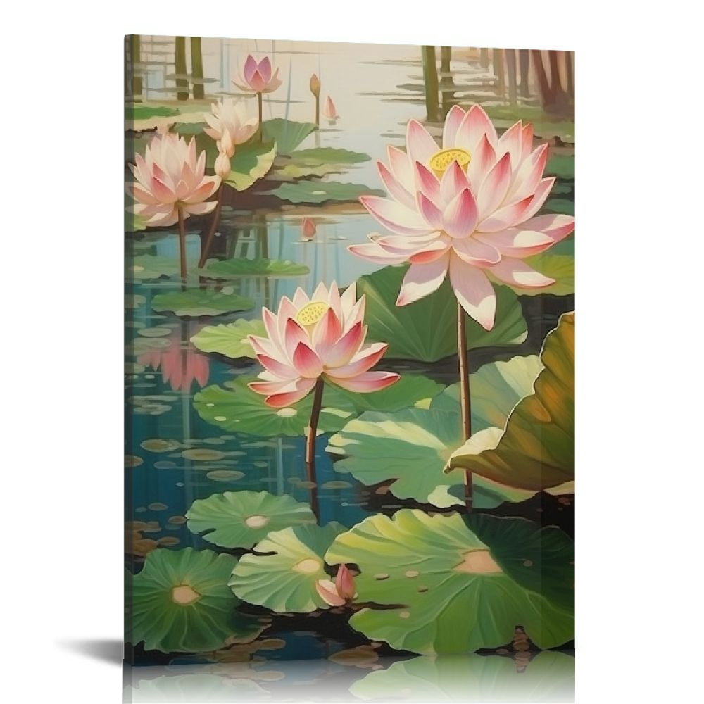 Nawypu Water lily wall art Zen style canvas painting, summer lotus pond ...