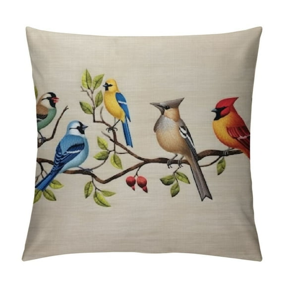 Nawypu  Watercolor Animal Birds Stand On Tree Branch Throw Pillow Cover Cushion Case Material Decorative