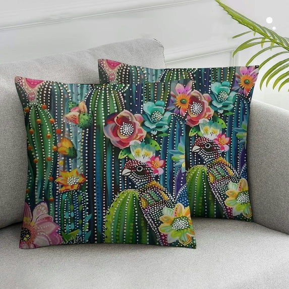 Jiayy Watercolor Cactus Throw Pillow Cover Green Plants Succulent on Desert Exotic Blossom Cozy Square Cushion Case for Men Women Room Home Decor 2 pcs White