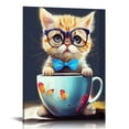 thumbnail image 1 of Nawypu Watercolor Cat Canvas Art Cat in A Cup Canvas Painting Cat Picture Prints Cat Art Prints Cute Animal Poster Cat with Glasses Wall Art Abstract Cat Picture Cat Artwork Cute Cat Paintings, 1 of 4