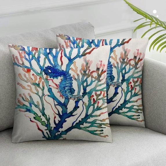 Nawypu Watercolor Coral Throw Pillow Cover Sea Tree Foliage Plant Nautical Ocean Beach House Decorative Pillowcases 2pcs for Sofa Couch Bed