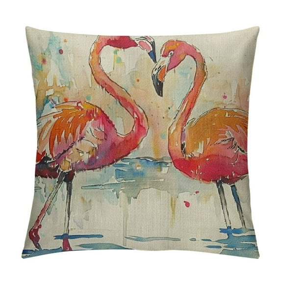 Nawypu Watercolor Flamingo Throw Pillow Covers, Spring Summer Holiday Cushion Case Decoration for Sofa Couch