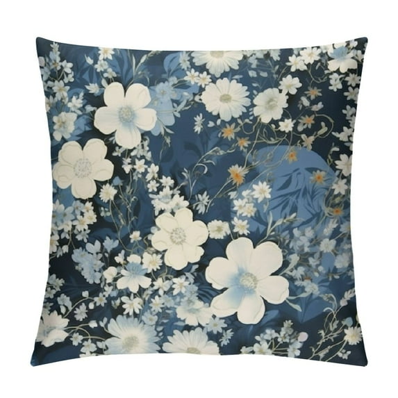 Nawypu Watercolor Floral Pillow Covers Blue White Flower Throw Pillow Cover Accent Decorative Navy Botanical Plant Couch Cushion Cover Decor for Bed Living Room Chair Sofa Pillow Cases