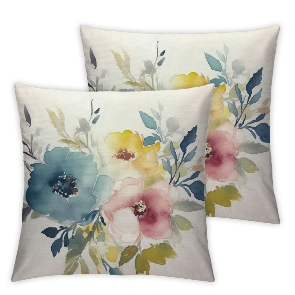 Nawypu Watercolor Flowers Durable Throw Pillow Case Dusk Blue Pale Pink