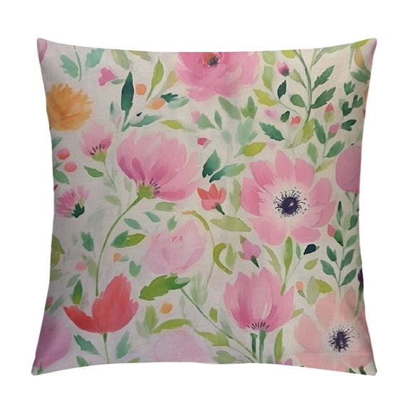 Nawypu Watercolor Flowers Print Farmhouse Décor Colorful Vintage Floral Decorative Throw Pillow Cover Sofa Couch