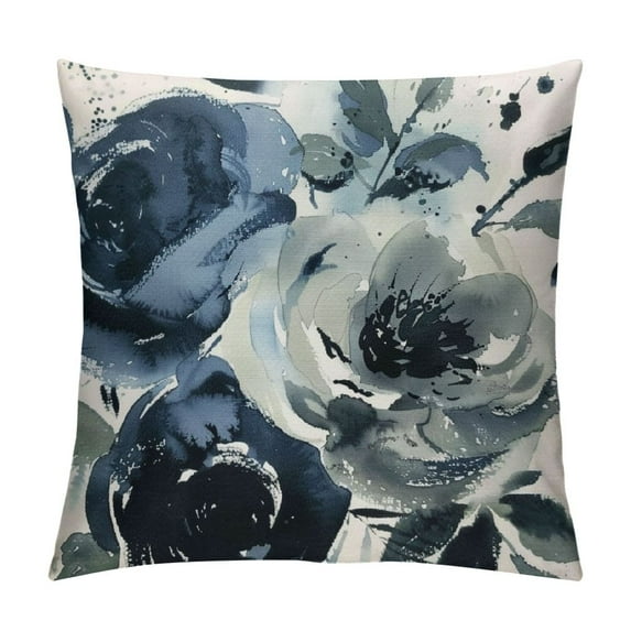 Nawypu Watercolor Flowers Throw Pillow Covers 18X18,Roses Peonies Floral Grey White Indigo Blue Cushion Cases Decorative Pillow Cases for Couch Sofa Bedroom
