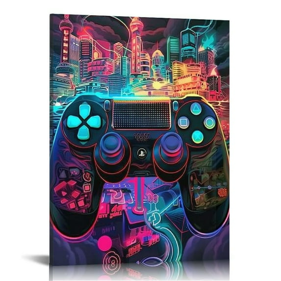 Nawypu Watercolor Gaming Controller Wall Art Prints Game Wall Decor,Colorful Game Art Canvas Prints,Abstract Game Gamepad Art Painting for Teens Playroom Boys Bedroom Home Decor