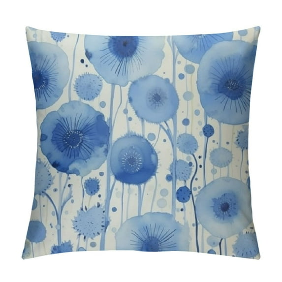 Nawypu Watercolor Light Blue and Indigo Dandelion Wild Flowers Throw Pillow Covers Decorate Home Living Room Girls Room,Spring Summer Cottagecore Pillowcase