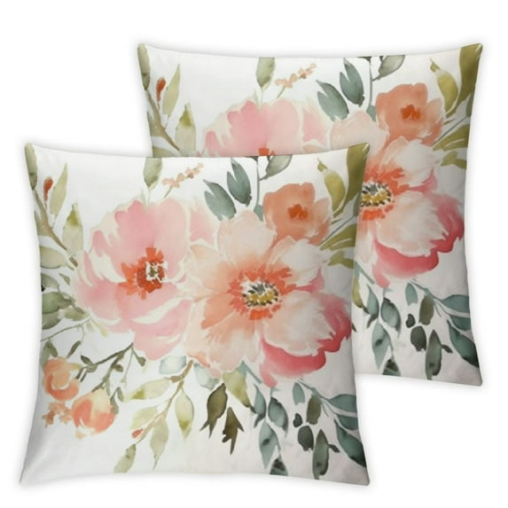 Nawypu Watercolor Peony Throw Pillow Covers - Pink Flowers Rose Pillowcases Set of 2 Romantic Garden Flowers Cute Pillow Cases Spring Pillow Covers 2pcs