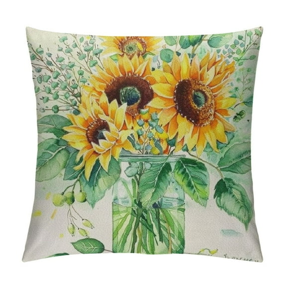 Nawypu Watercolor Sunflower Throw Pillow Cover, Eucalyptus Leaves Summer Holiday Party Cushion Case for Sofa Couch Set of
