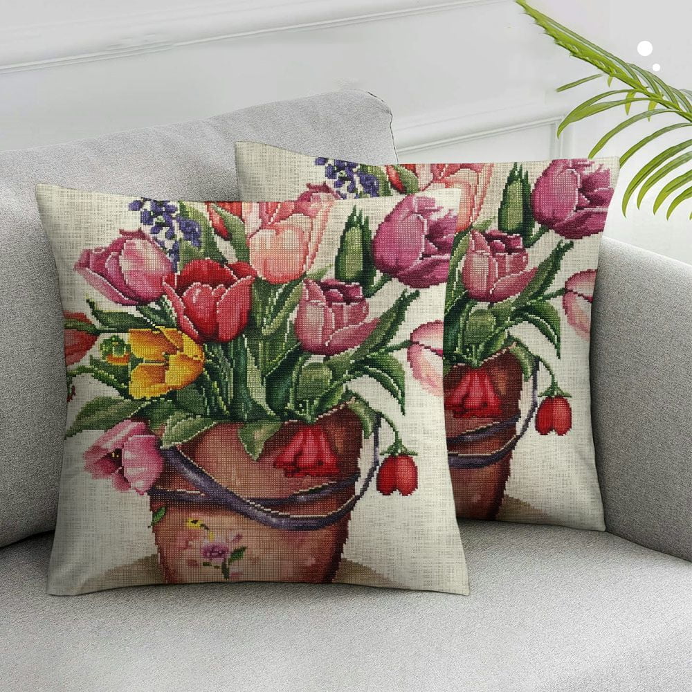 Nawypu Watercolor Tulips Throw Pillow Covers Red Buffalo Check Plaid