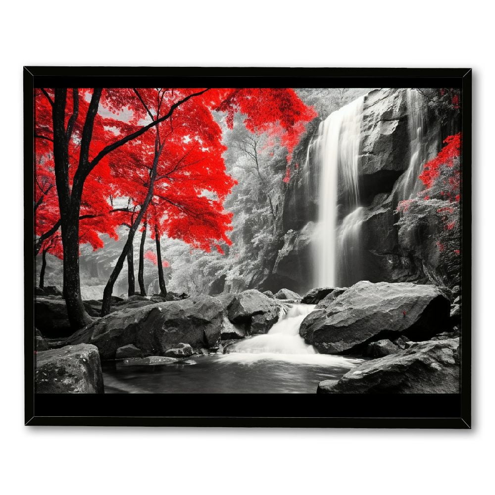 Nawypu Waterfall Canvas Wall Art Forest Canvas Pictures Red Maple Leaf ...