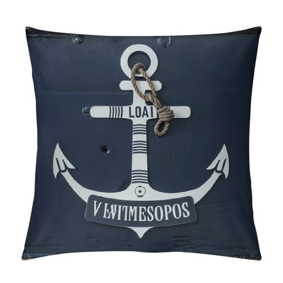 Nawypu Welcome Aboard Soft Throw Pillow Cover, Navy Blue Boat Anchor Decorative Pillowcase, Nautical Sailing Farmhouse Decor Decorations for Home Bedroom Sofa Couch Living Room