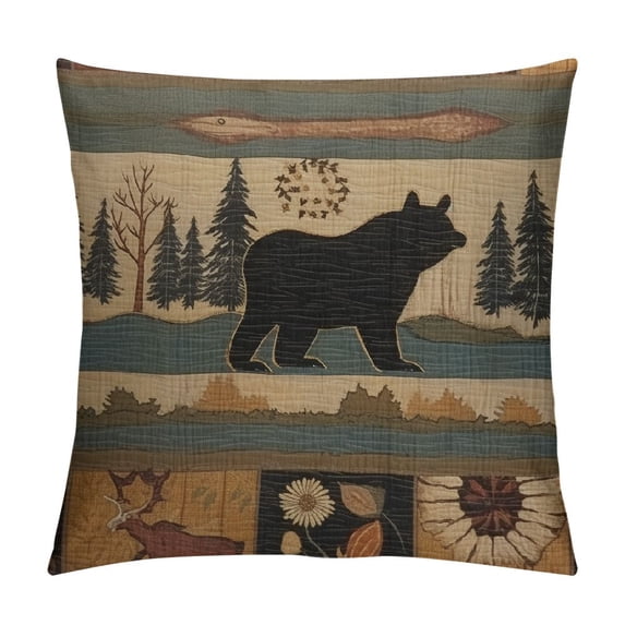 Nawypu Western Rustic Bear Throw Pillows Cover Wild Animal Bear Deer Moose Pillow case Lodge Wildlife Outdoor Cabin Decorative Cushion Pillow Cover for Patio Couch Bedroom
