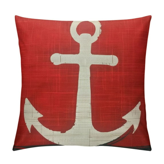 Awypu White Anchor Throw Pillow Cover Sail Boat Equipment Marine Ocean Nautical Ship Red Background Pillow Case Decorative Men Women Boy Girl Room Cushion Cover for Home Couch Bed