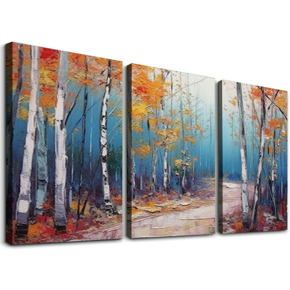 Nawypu White Birch Tree Canvas Wall Art Blue Forest Painting Landscape ...