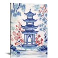 thumbnail image 1 of Nawypu White Coral Navy Blue Asian Chinoiserie Pagoda Canvas Wall Art Printed Ready to Hang Canvas Pictures Artwork Posters Decoration for Living Room Bedroom Office Coffee Club New Home, 1 of 4
