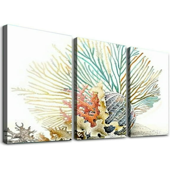 Nawypu White Coral Wall Art Prints Beach Decor Shell Picture Sea Fan corals Painting Modern Abstract Coastal Artwork for Bathroom Living Room Home Decor Ready to Hang