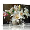 thumbnail image 1 of Nawypu White Flower Pictures Wall Decor Lily Floral Canvas Wall Art Zen Flower Painting Print Artwork Bathroom Bedroom Decor Frame, 1 of 5