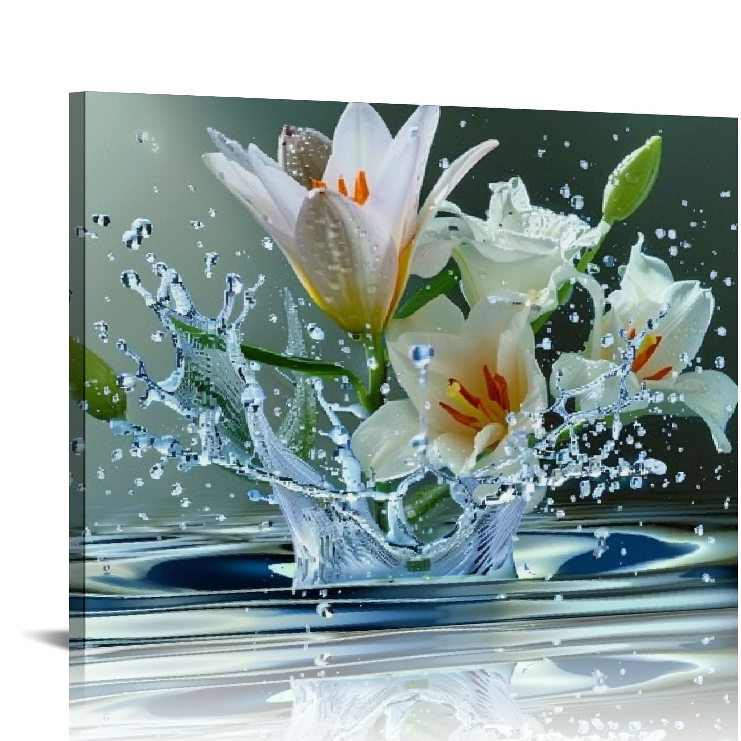Nawypu White Lily Flower Wall Art Blue White Floral Nature Canvas ...