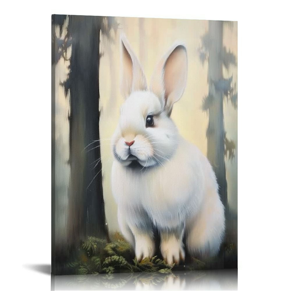Nawypu White Rabbit Framed Canvas，Holiday Decoration Gifts Or Wall