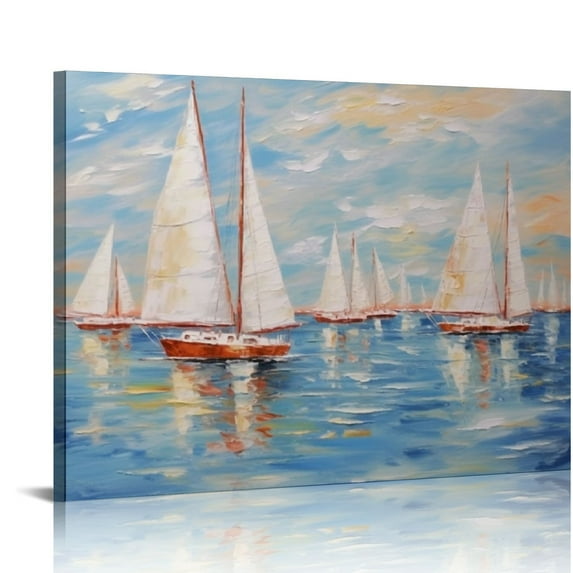 Nawypu  White Sailboats Canvas Painting Wall Art Decor for Living Room Office Abstract Seascape Picture Artwork Home Bedroom Wall Decoration