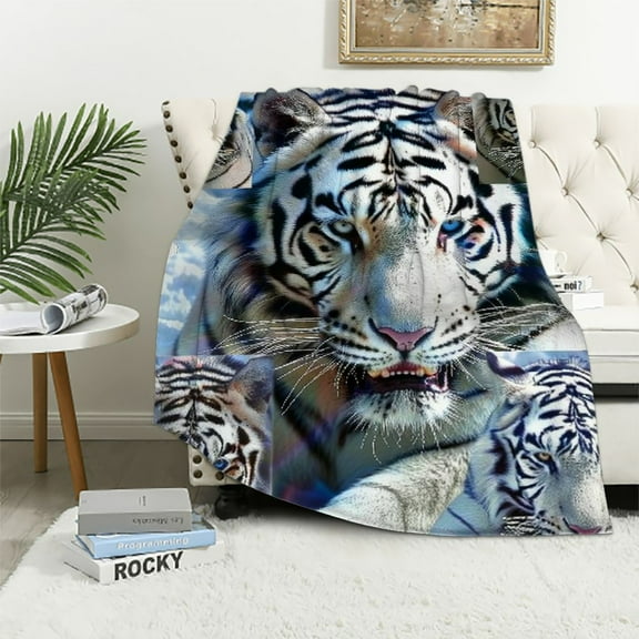 Nawypu White Tiger Blanket Soft Throw Blanket Plush Weighted Blankets for Couch Sofa Tiger Gifts for Kids Adults Boys Girls