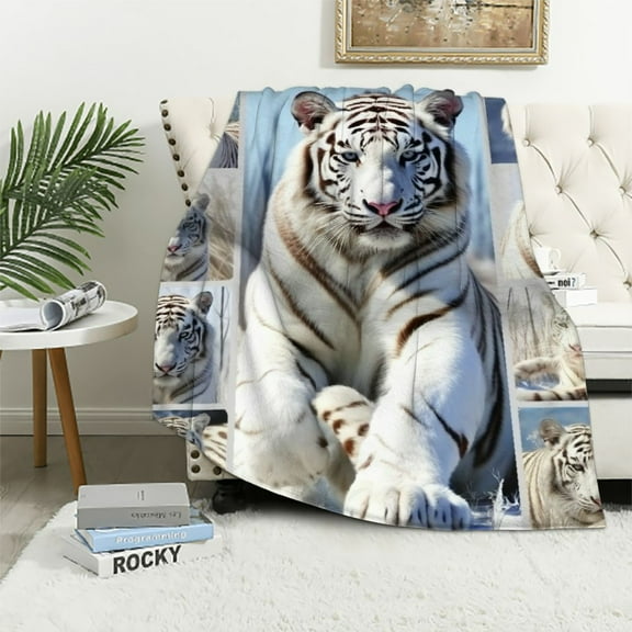 Nawypu White Tiger Blanket Soft Throw Blanket Plush Weighted Blankets for Couch Sofa Tiger Gifts for Kids Adults Boys Girls
