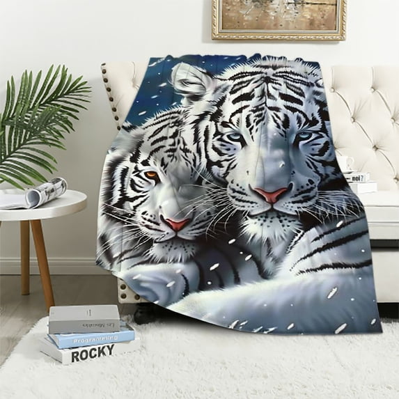 Nawypu White Tigers Blanket Animal Art Blanket Soft Fuzzy Plush Throw Blankets for Couch Bed