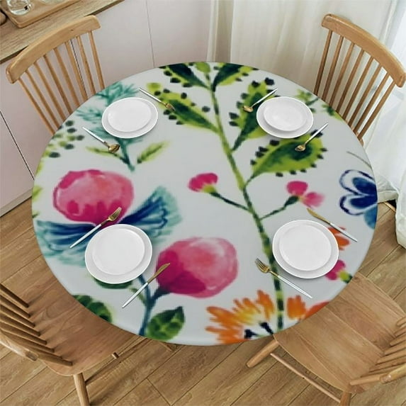 Nawypu  Wildflower Floral Tablecloth Round Watercolor FlowersTable Cloth Reusable Circle Table Cover for Picnic Party Dining Room Home Indoor Outdoor Decor