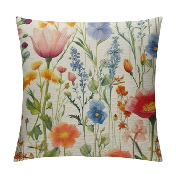 Nawypu  Wildflowers Throw Pillow Cover Colorful Watercolor Flowers Poppy Cornflower and Chamomile Fabric for Couch Bed Sofa Car Waist Cushion Cover Pillow Case
