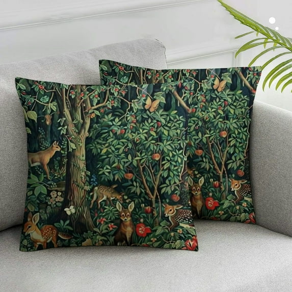 Nawypu William Forest Fox Hares Blue Green Floral Morris Throw Pillow Covers Aesthetic Pillow For Bedroom Decor Pillowcase Home Decor Living Room Cushion Case For Bed Sofa Couch,Set of 2