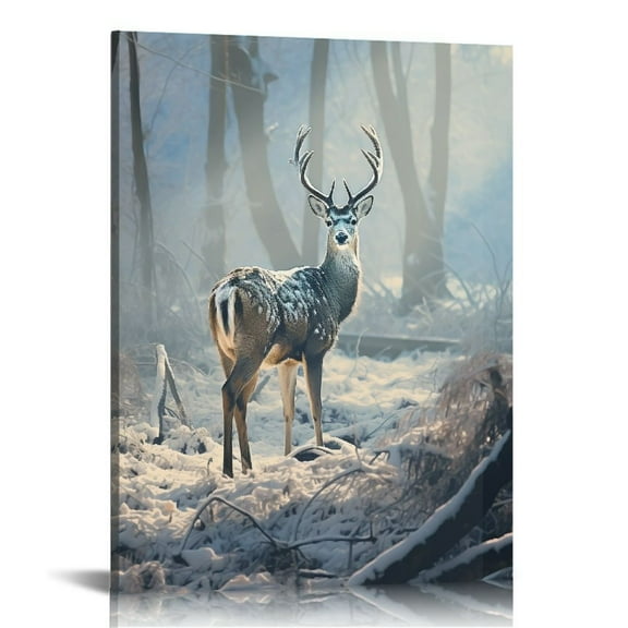 Nawypu Winter Deer Canvas Wall Art Reindeer Art Print Winter House Picture Christmas Snow Painting Winter Animal Pictures Snow Forest Poster Winter Scene Artwork Winter Snow Wall Art