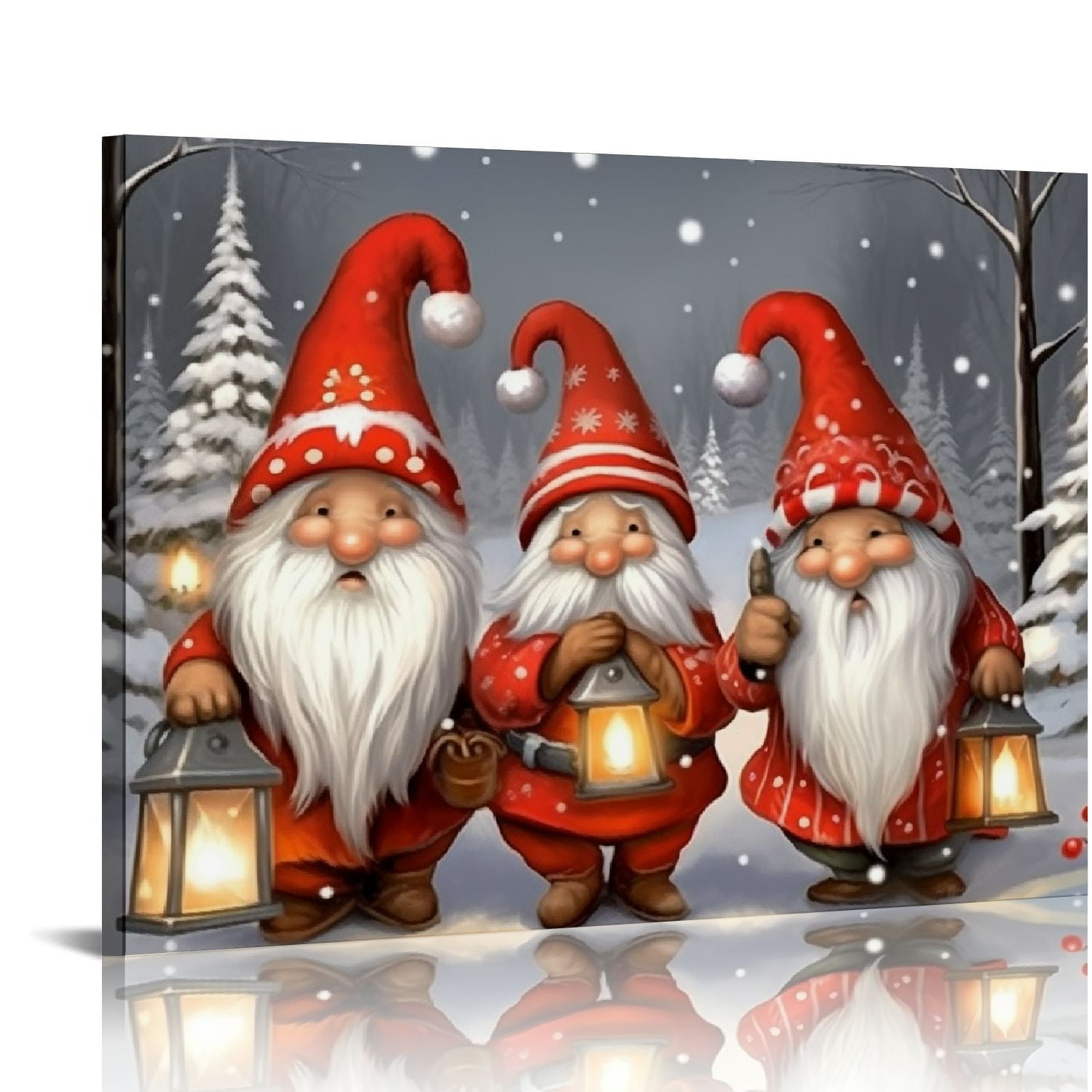 Nawypu Winter Gnome Fantasy Canvas Wall Art Christmas Snow Scene Decor ...