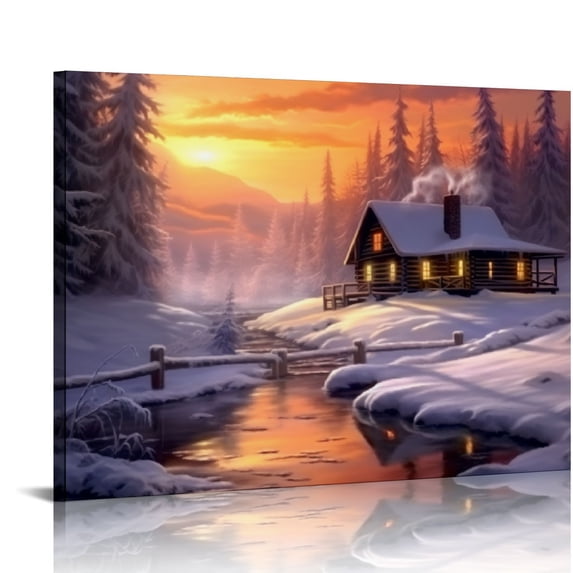 Nawypu Winter Landscape Snow Forest Vintage Canvas Wall Art, Snow Covered Trees Gold,white Vintage Pictures For Office Living Room Poster Bedroom Home Bathroom Decor