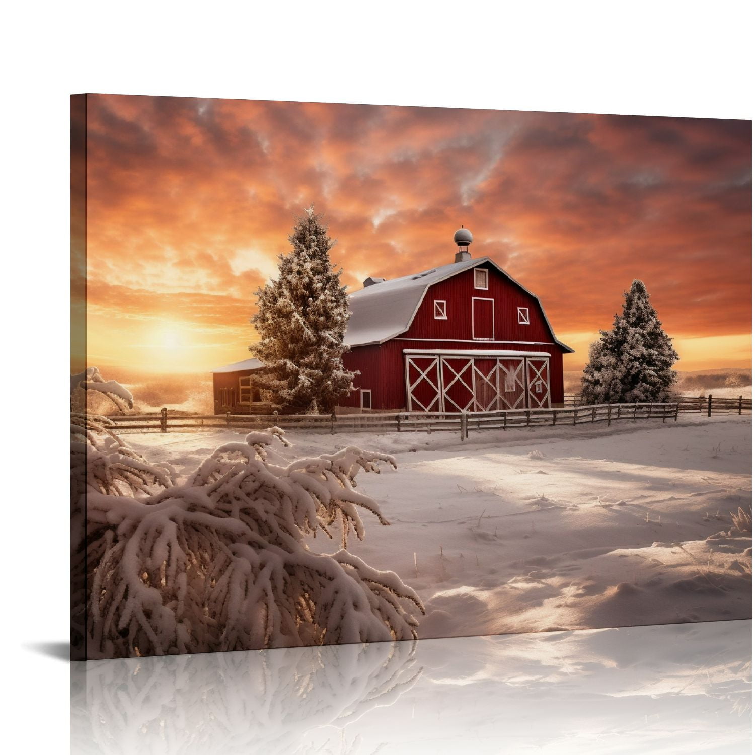 Nawypu Winter Scenes Pictures Old Red Barn Canvas Wall Art Winter House