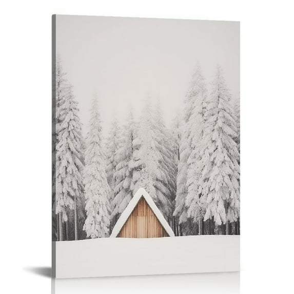 Nawypu Winter Snowy Forest Prints Snow Covered Pine Trees Prints Posters Wall Art Canvas Painting for Artwork Bedroom Home Christmas Decor with Inner Frame