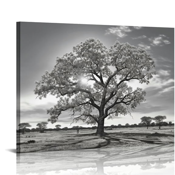 Nawypu Winter Tree Canvas Print Artwork: Grey &amp; White Landscape Print Wall Art for Bathroom