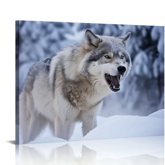 Nawypu Winter Wolf Canvas Wall Art for Home Decor - Charming Snow Scene with Roaring Wolf Pictures Print On Canvas HD Giclee Artwork Ready to Hang
