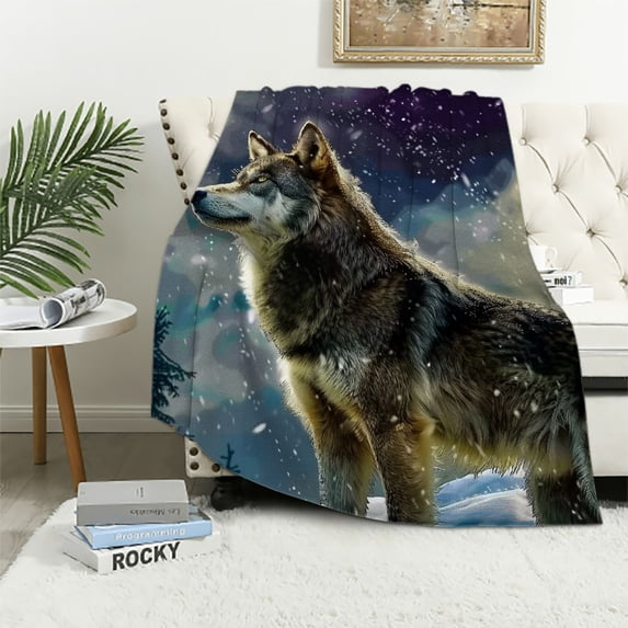 ONETECH Wolf Blanket Starry Sky Decor Throw Blanket Wolf Blanket Gifts for Girls Boys Wolf Lovers Super Warm Soft Plush Lightweight Flannel Bedding Blanket for Kids Adults Men Women
