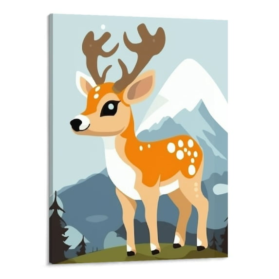 Nawypu Woodland Animals Art Print, Adorable Fox Owl Racoon Deer Wall Art Painting, (16x20inches) Canvas Cartoon Inspirational Forest Animal Picture for Kids Room Nursery Decor