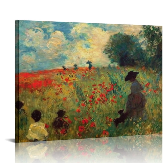 Nawypu World Famous Field of Poppies Monet Poster Print Decorative Painting Canvas Wall Art Living Room Posters Bedroom Painting Frame